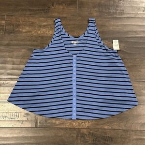 Bongo Women's L Crop Top‎ Sleeveless Y2K Blouse Blue Stripped Button Front